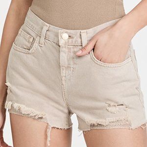 NWT $198 L'AGENCE Biscuit Destruct Distressed Audrey Mid Rise Denim Shorts